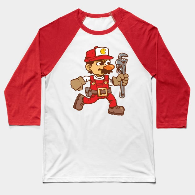 Retro Cartoon Plumber Baseball T-Shirt by dposhirts